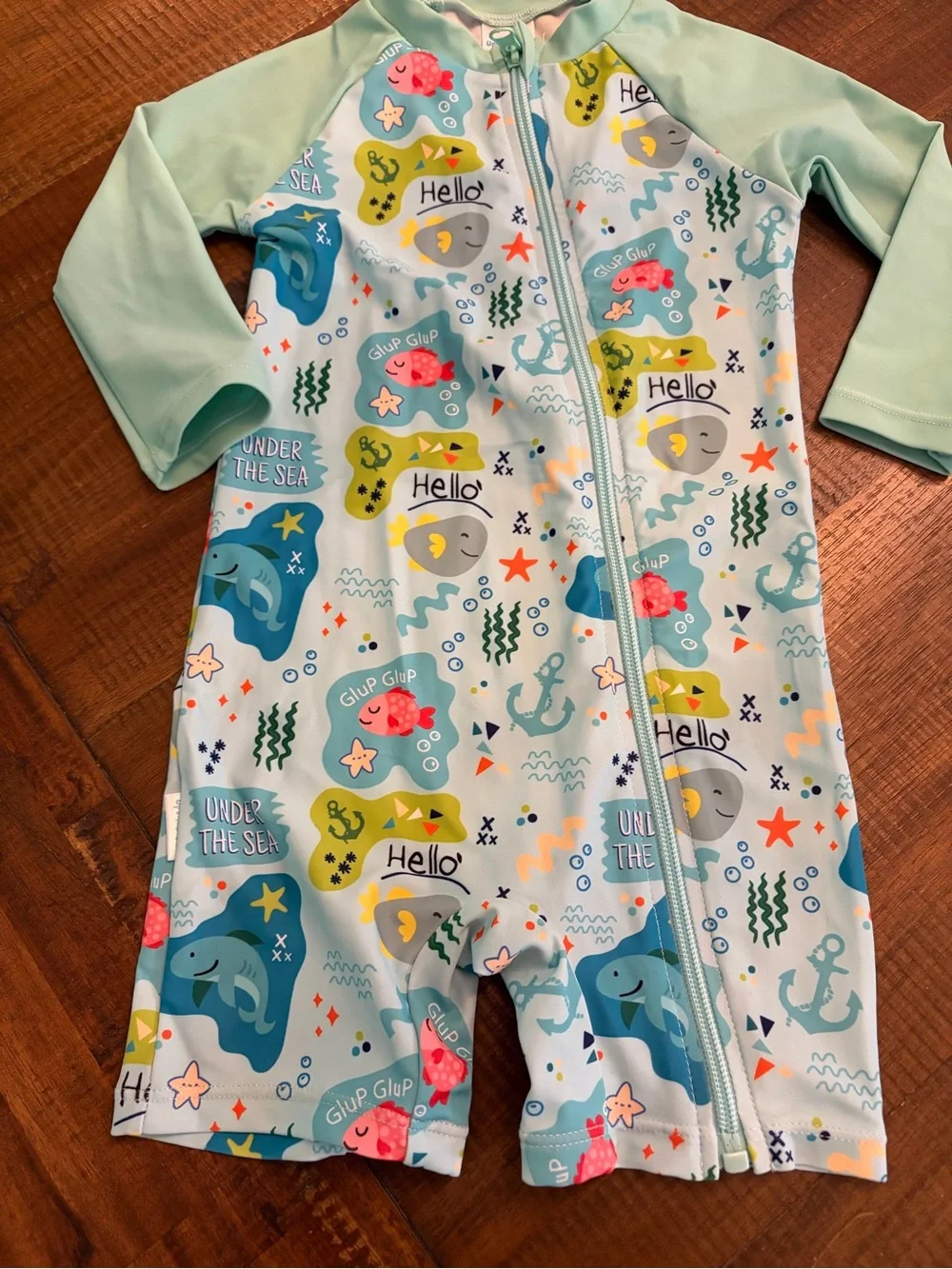 2 Baby Girl Swim Outfits - Long Sleeves Snap Leg Closure Zip Rash-guards 12-18M